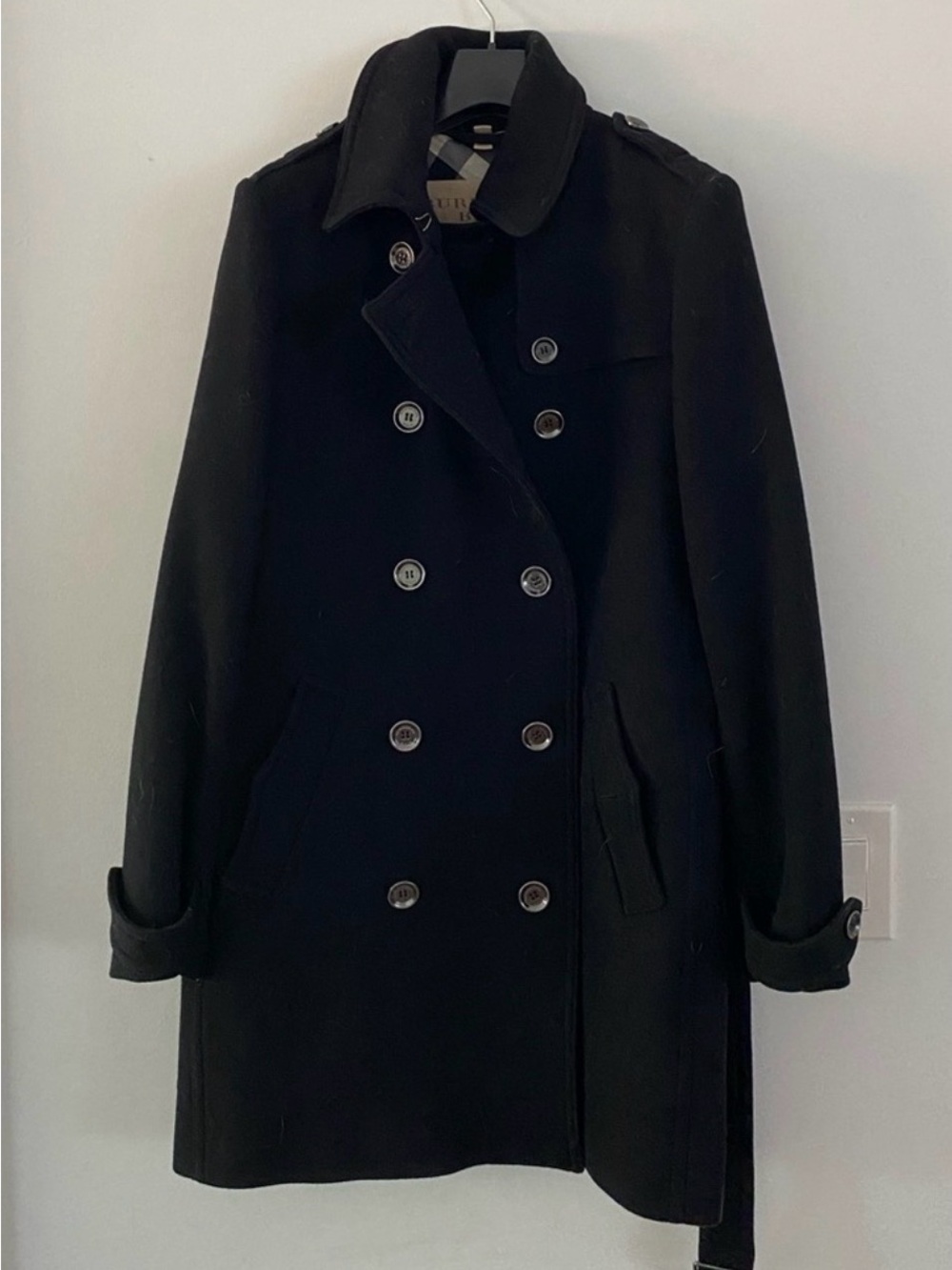 Burberry Black Double-Breasted Wool Pea Coat